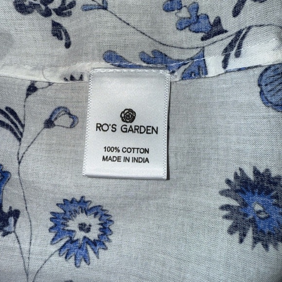 Ro’s Garden Blue Floral Cotton Button Up Luxe Pajama Shirt Top Small Like New - Picture 4 of 6
